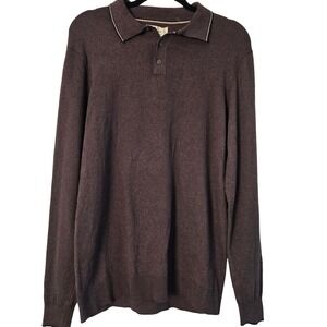 Larsson & Co Mens Long Sleeve Knit Polo Sweater Brown Recycled Cotton KP797LCGSN